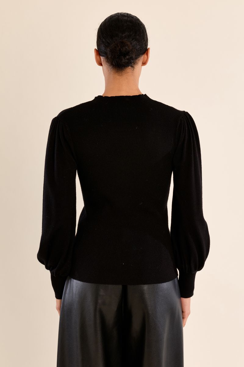 Pull bi-matière manches bouffantes Noir Molly Bracken – vue 4