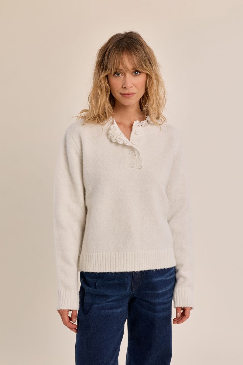 Pull en maille col dentelé Blanc Molly Bracken – vue 6