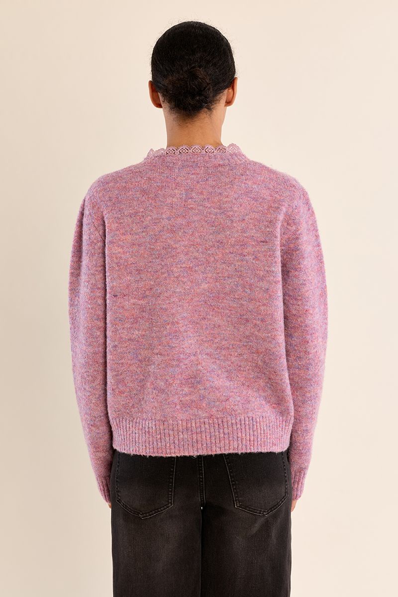Pull en maille col dentelé Mauve Molly Bracken – vue 4