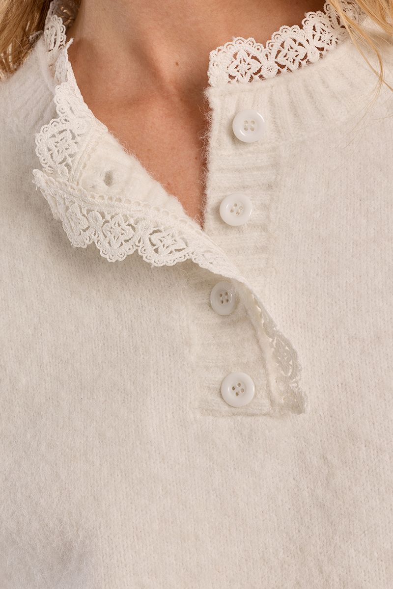 Pull en maille col dentelé Blanc Molly Bracken – vue 2