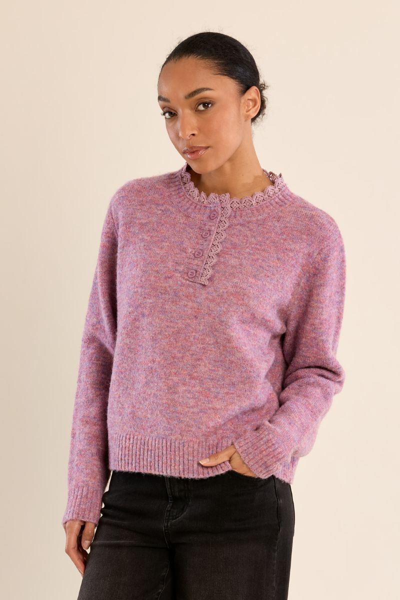 Pull en maille col dentelé Mauve Molly Bracken – vue 1