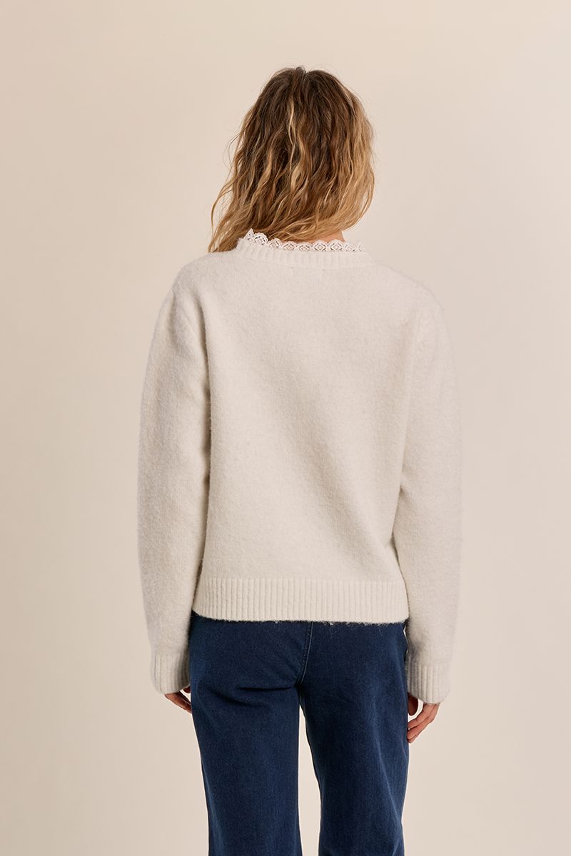 Pull en maille col dentelé Blanc Molly Bracken – vue 5