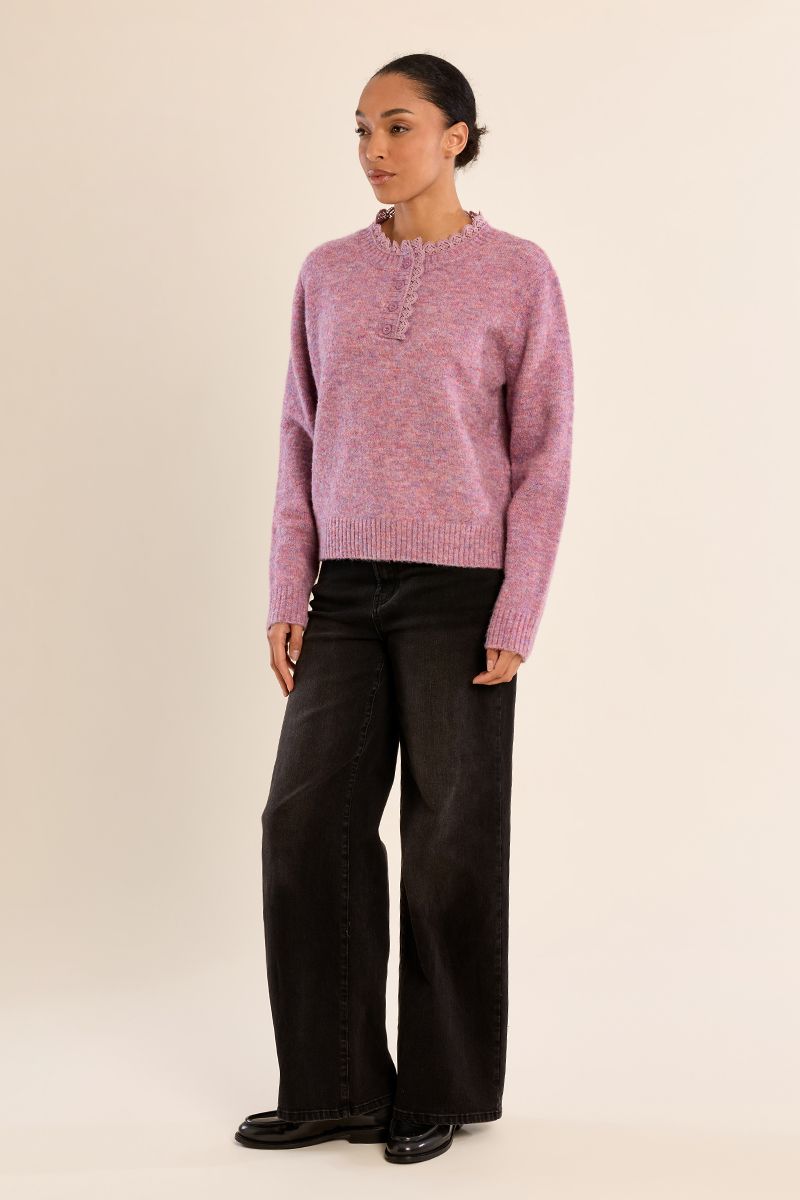 Pull en maille col dentelé Mauve Molly Bracken – vue 3