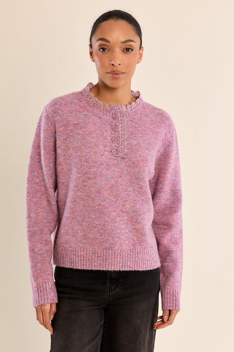 Pull en maille col dentelé Mauve Molly Bracken – vue 5