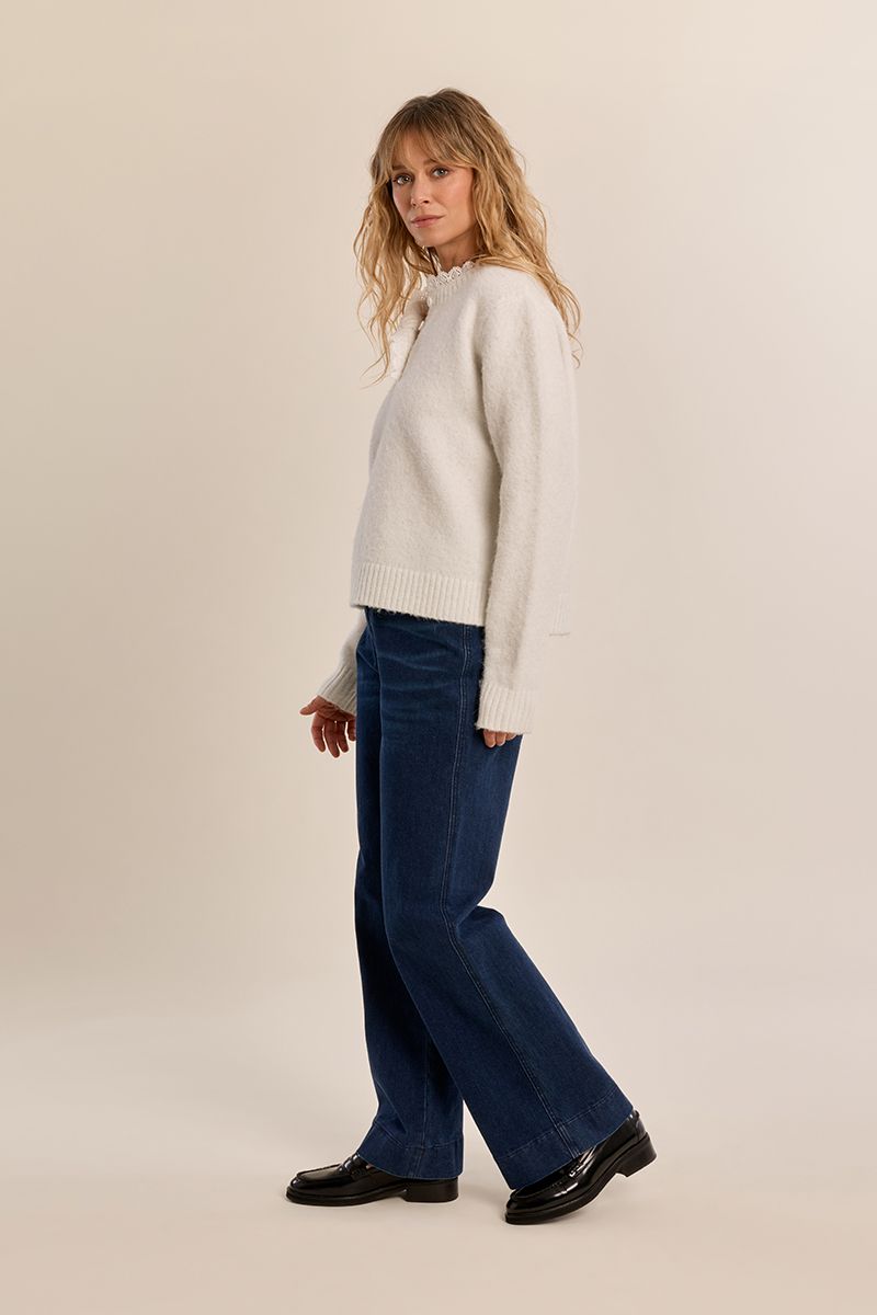 Pull en maille col dentelé Blanc Molly Bracken – vue 4
