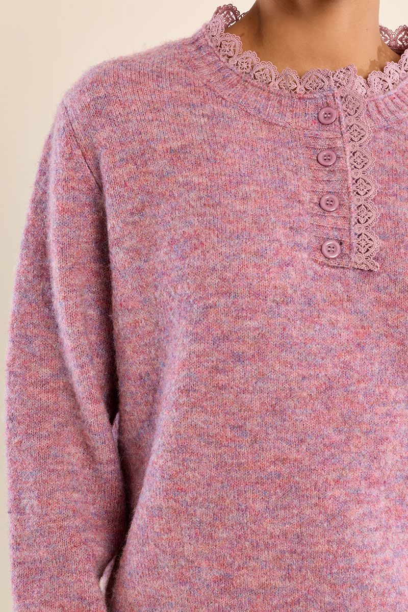 Pull en maille col dentelé Mauve Molly Bracken – vue 2