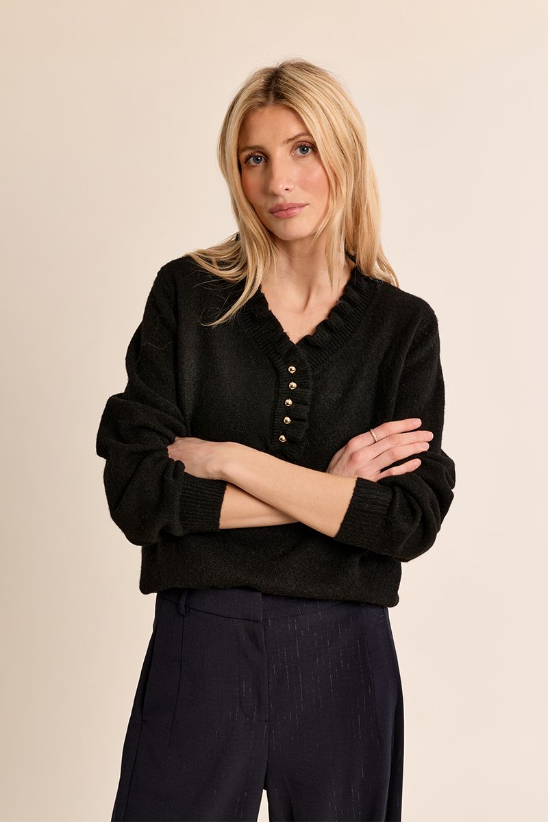 Pull en maille col volanté Noir Noir Molly Bracken – vue 2