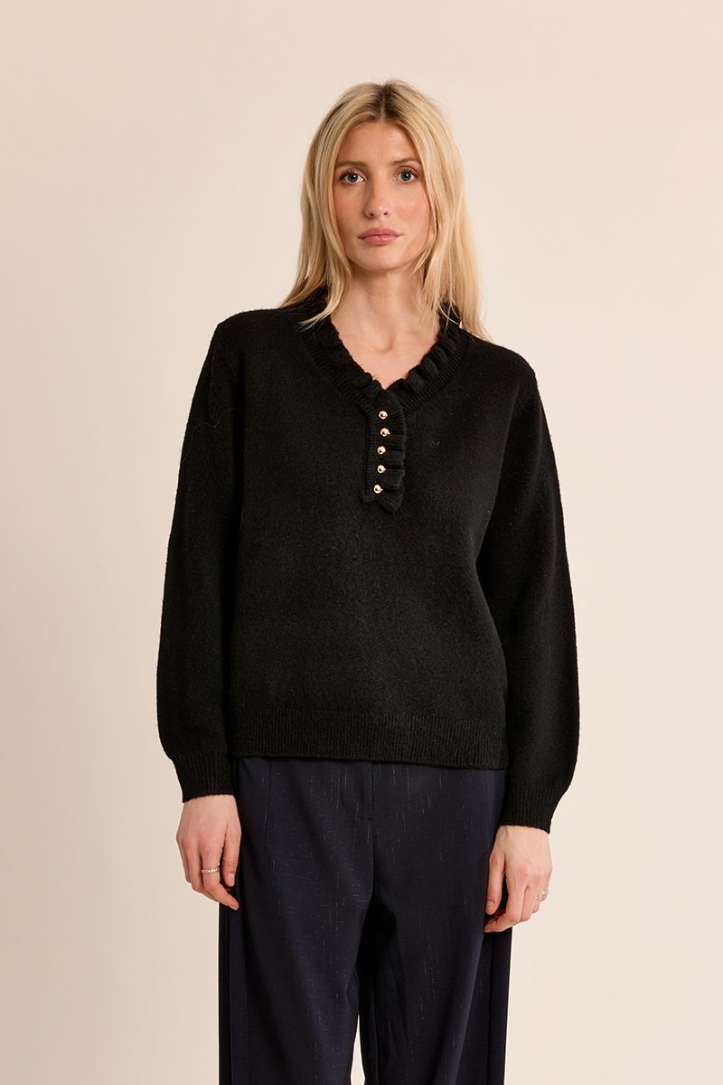 Pull en maille col volanté Noir Noir Molly Bracken – vue 5