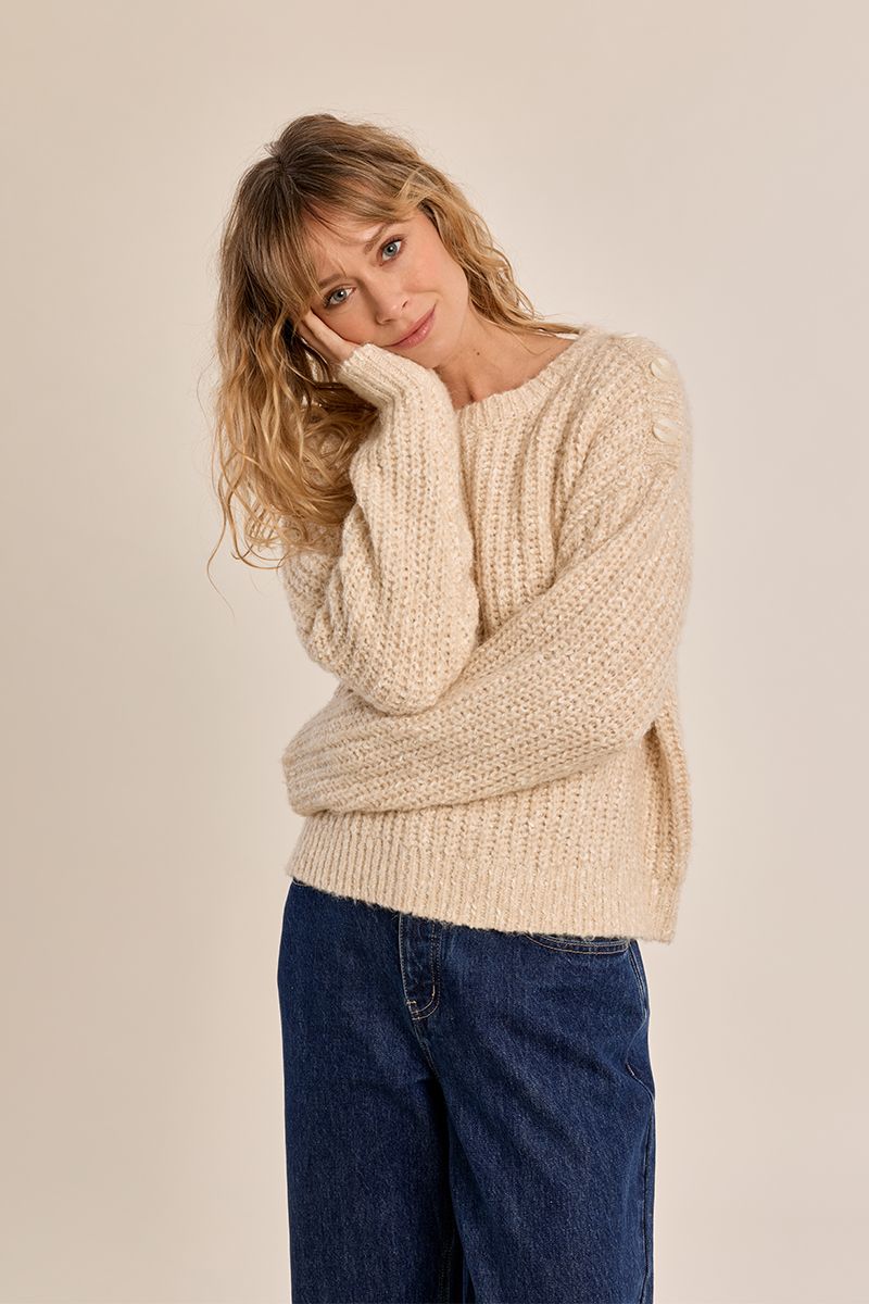 Pull en maille détail bouton Crème Molly Bracken – vue 1