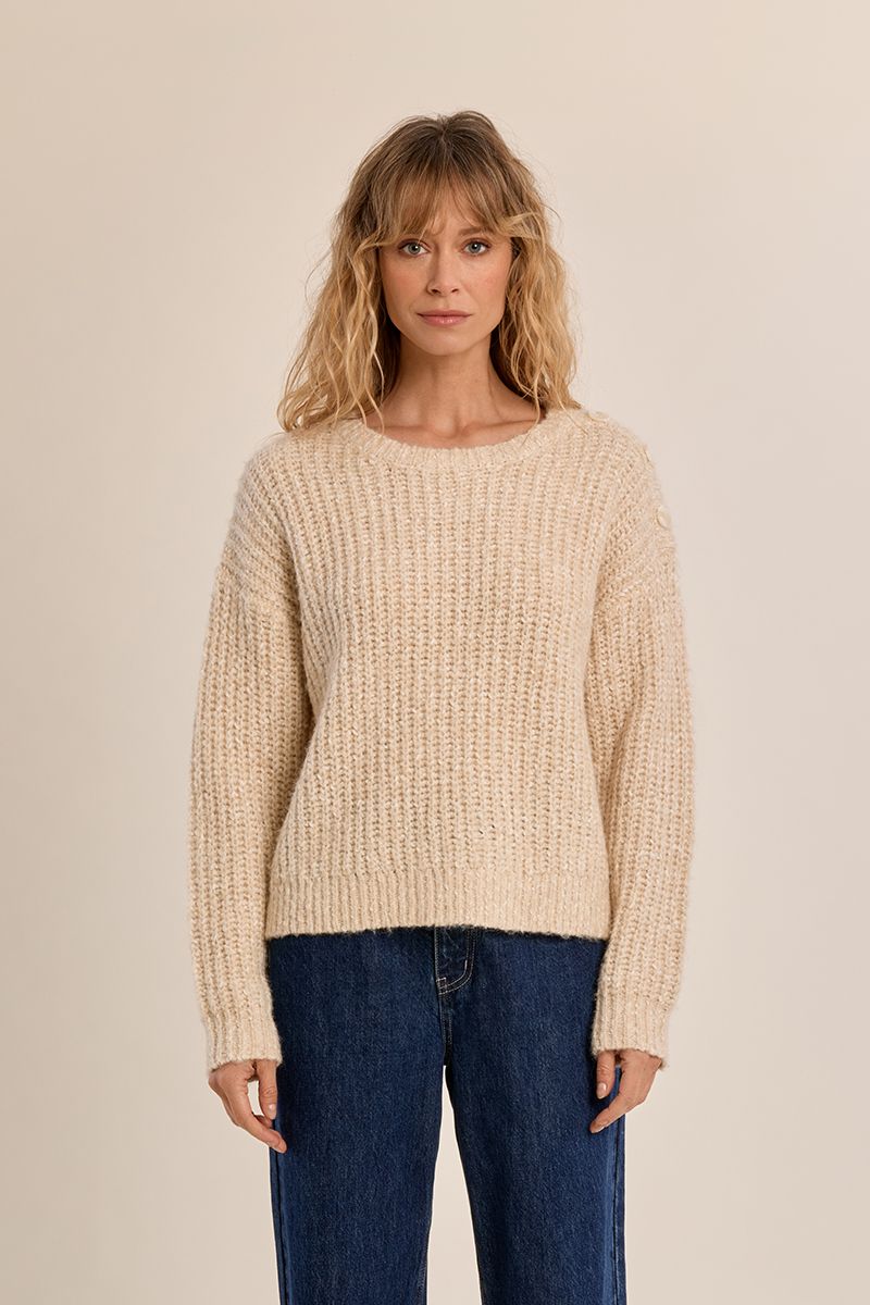 Pull en maille détail bouton Crème Molly Bracken – vue 5