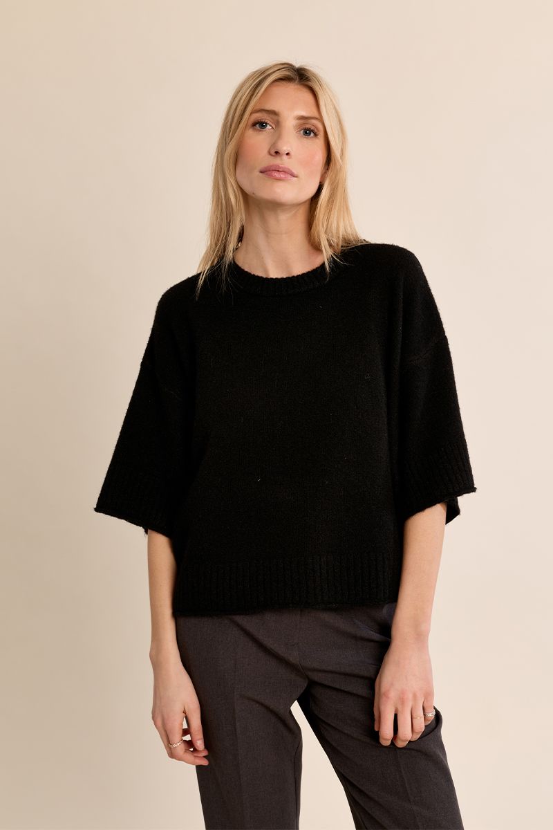 Pull en maille évasé oversize Noir Molly Bracken – vue 1
