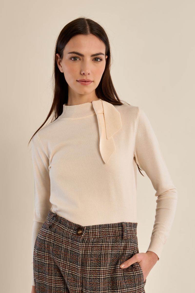 Pull en maille fine détail nœud Crème Molly Bracken – vue 1