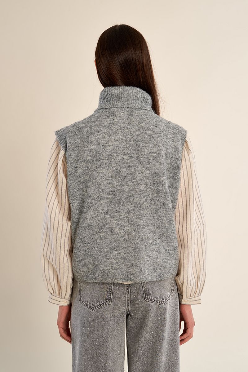 Pull sans manches col roulé brodé Gris Molly Bracken – vue 5