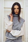 Pull sans manches col roulé brodé Gris Molly Bracken – vue 1