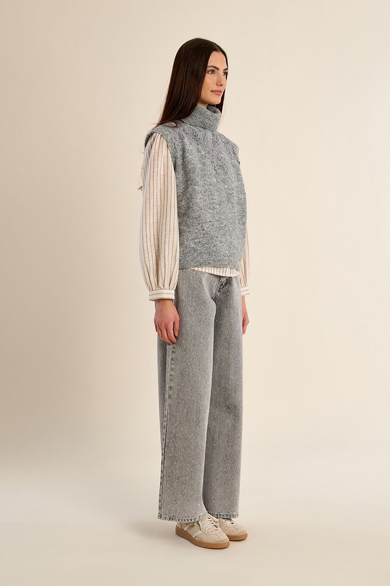 Pull sans manches col roulé brodé Gris Molly Bracken – vue 4