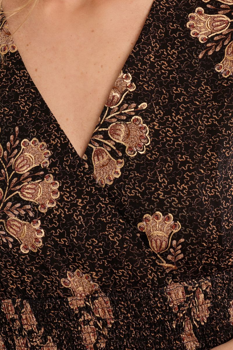 Robe mi-longue fleurie Apolline Chocolat Molly Bracken – vue 2