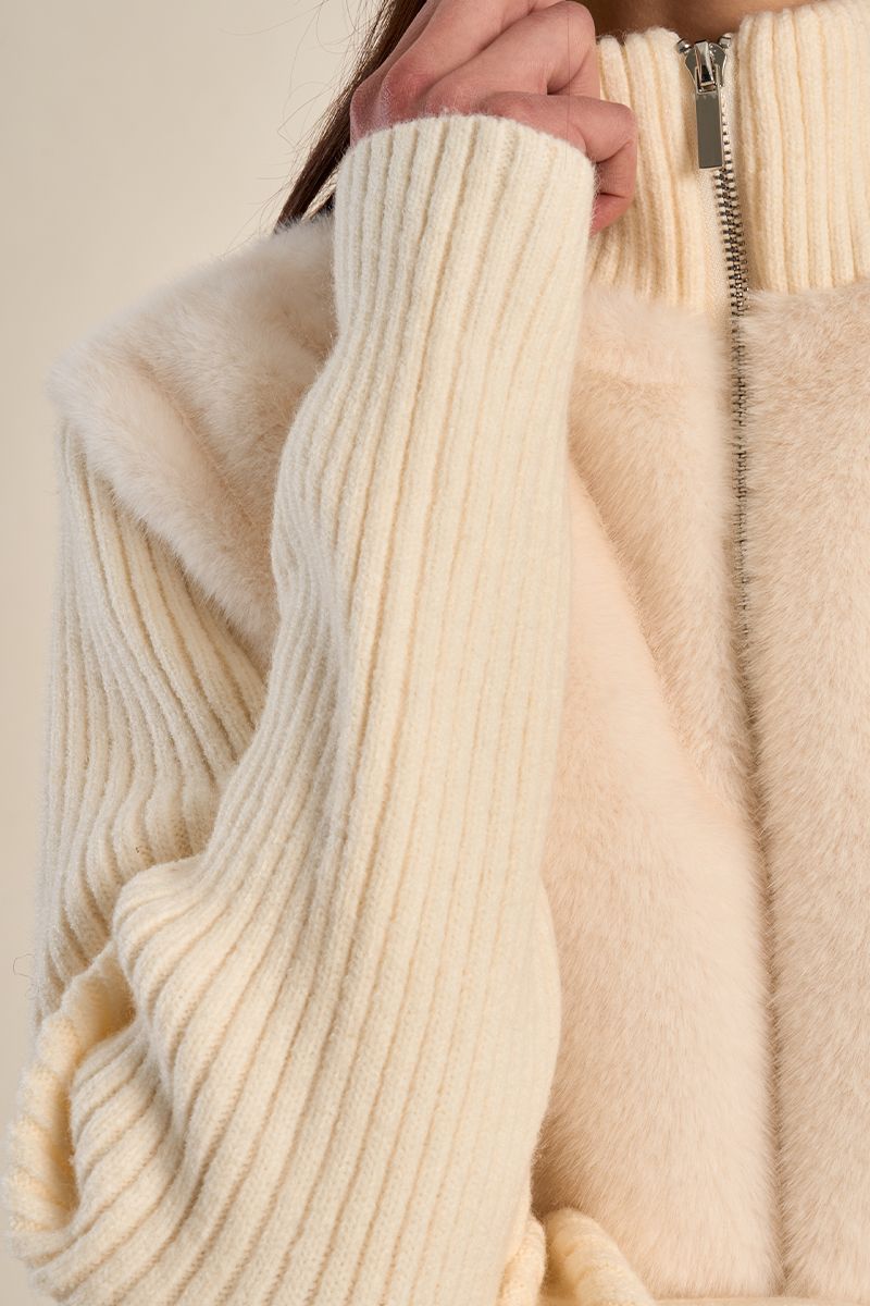 Veste zippée bi-matière Écru Molly Bracken – vue 2