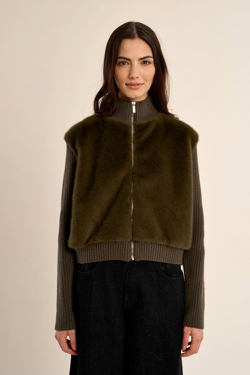 Veste zippée bi-matière Kaki Molly Bracken – vue 4