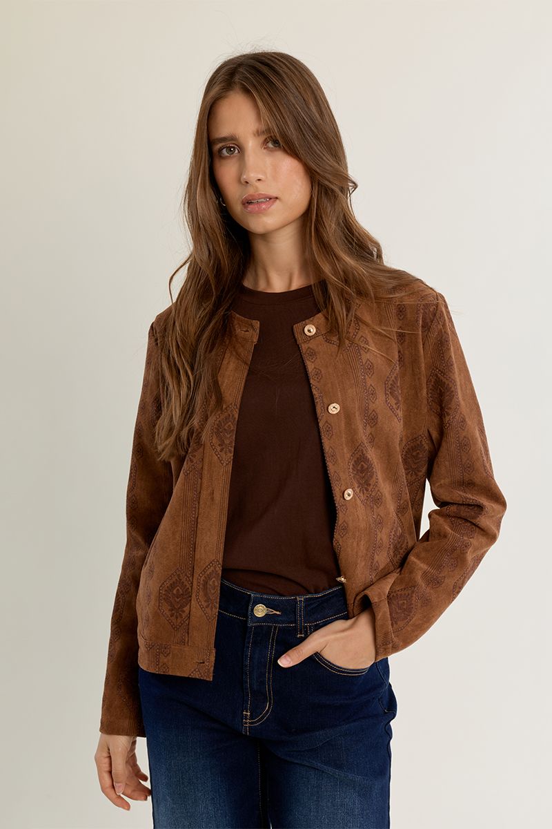 Veste courte bohème en suédine Camel Molly Bracken – vue 1