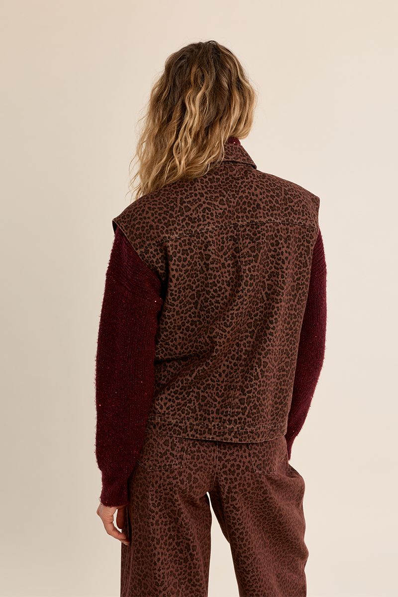 Veste en denim sans manches léopard Marron Molly Bracken – vue 4