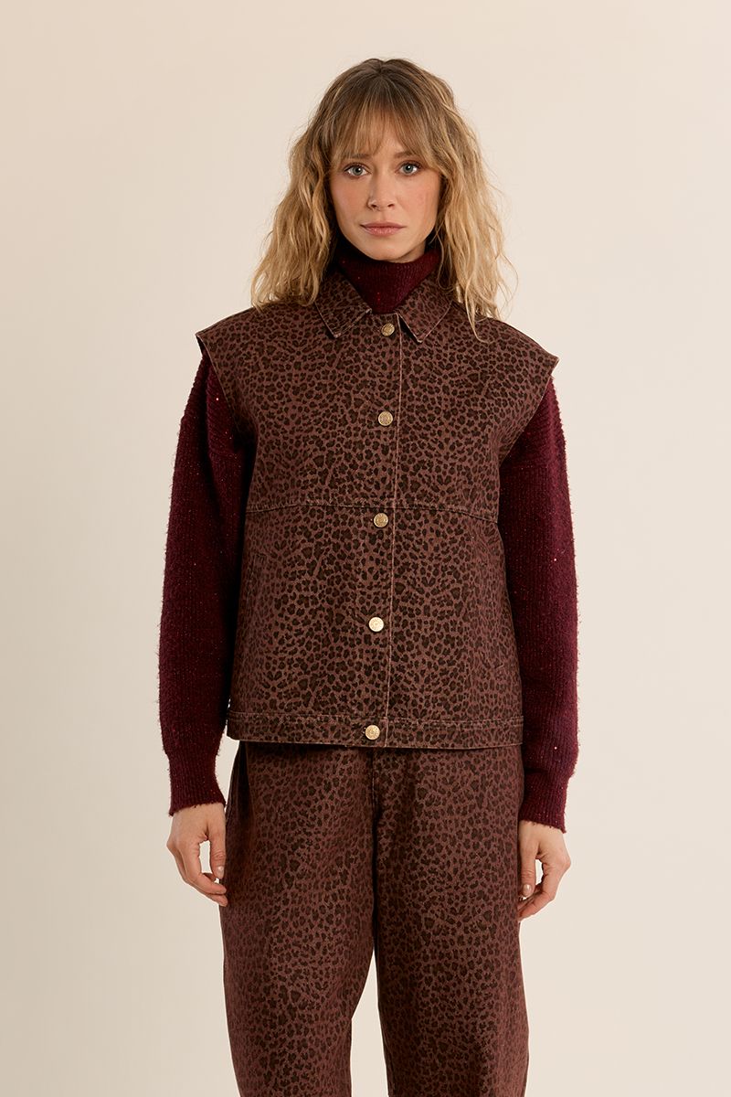 Veste en denim sans manches léopard Marron Molly Bracken – vue 5