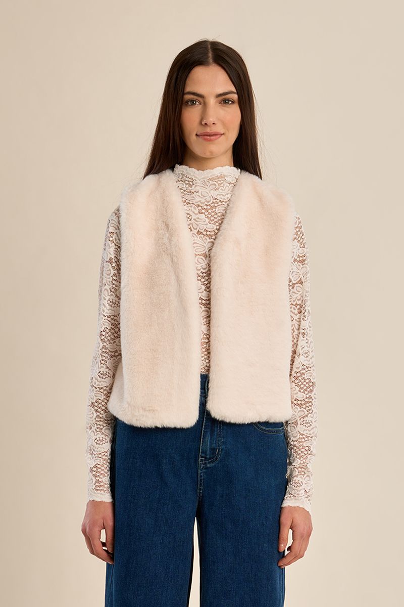 Veste sans manches en fausse fourrure Écru Molly Bracken – vue 4