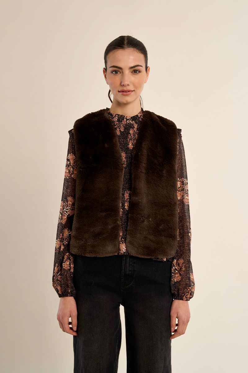 Veste sans manches en fausse fourrure Chocolat Molly Bracken – vue 5