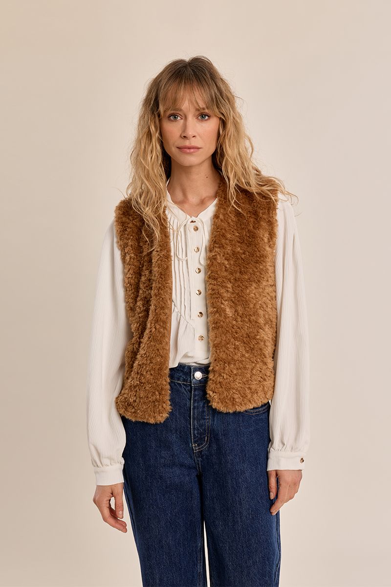 Veste sans manches imitation mouton Camel Molly Bracken – vue 5