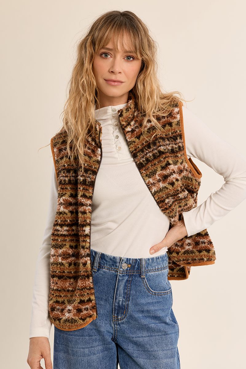 Veste zippée sans manches bohème Marron Molly Bracken – vue 3